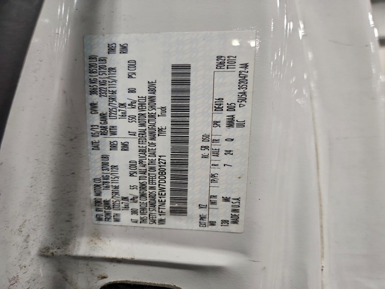 2013 Ford Econoline E150 Van VIN: 1FTNE1EW7DDB01271 Lot: 95005435