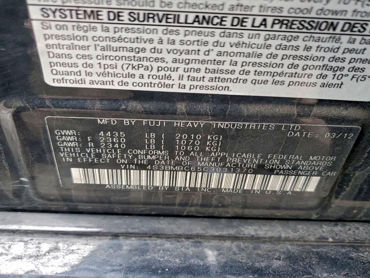 2012 Subaru Legacy 2.5I Premium VIN: 4S3BMBC65C3031370 Lot: 95898485