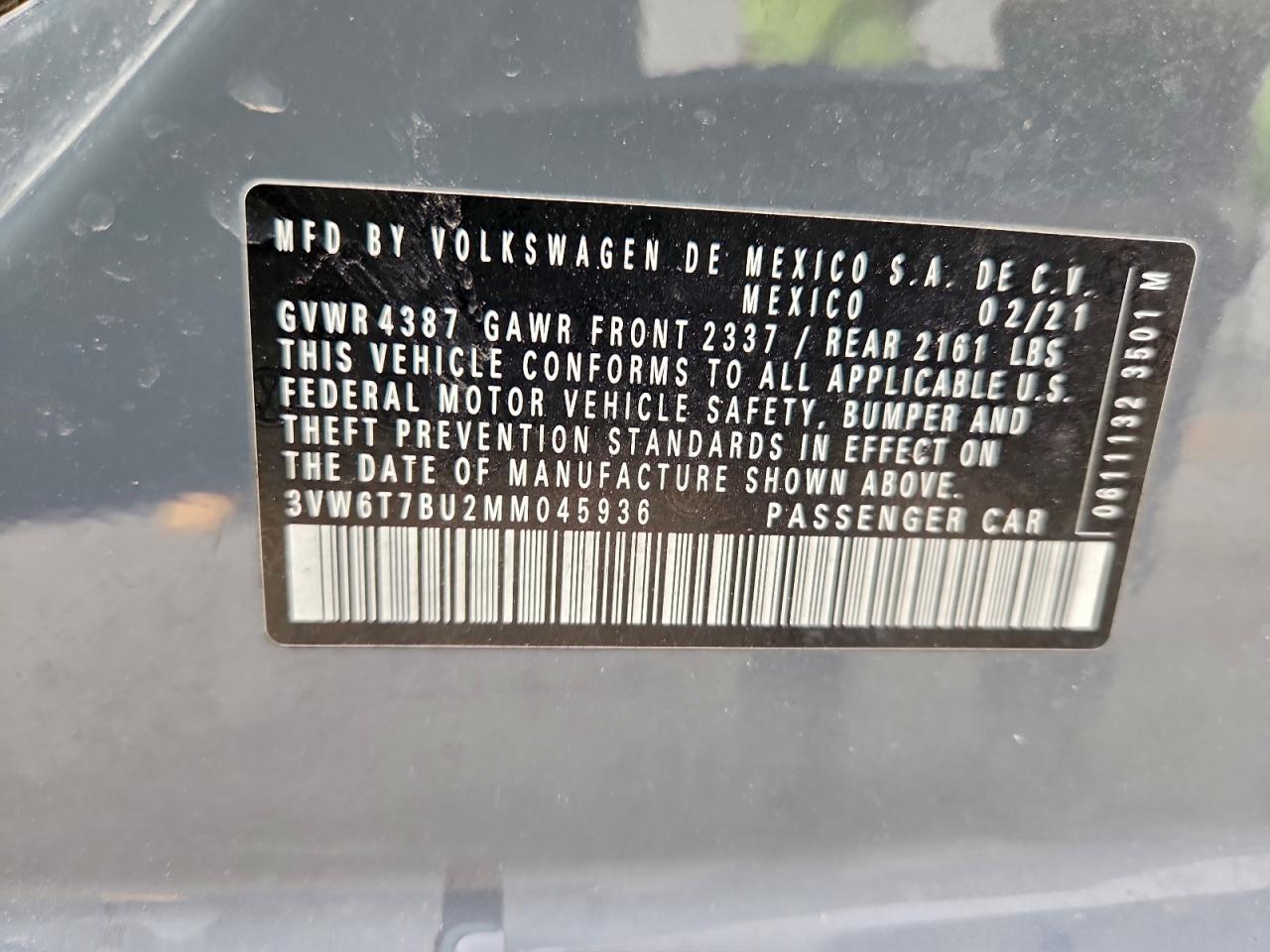 2021 Volkswagen Jetta Gli VIN: 3VW6T7BU2MM045936 Lot: 94468285