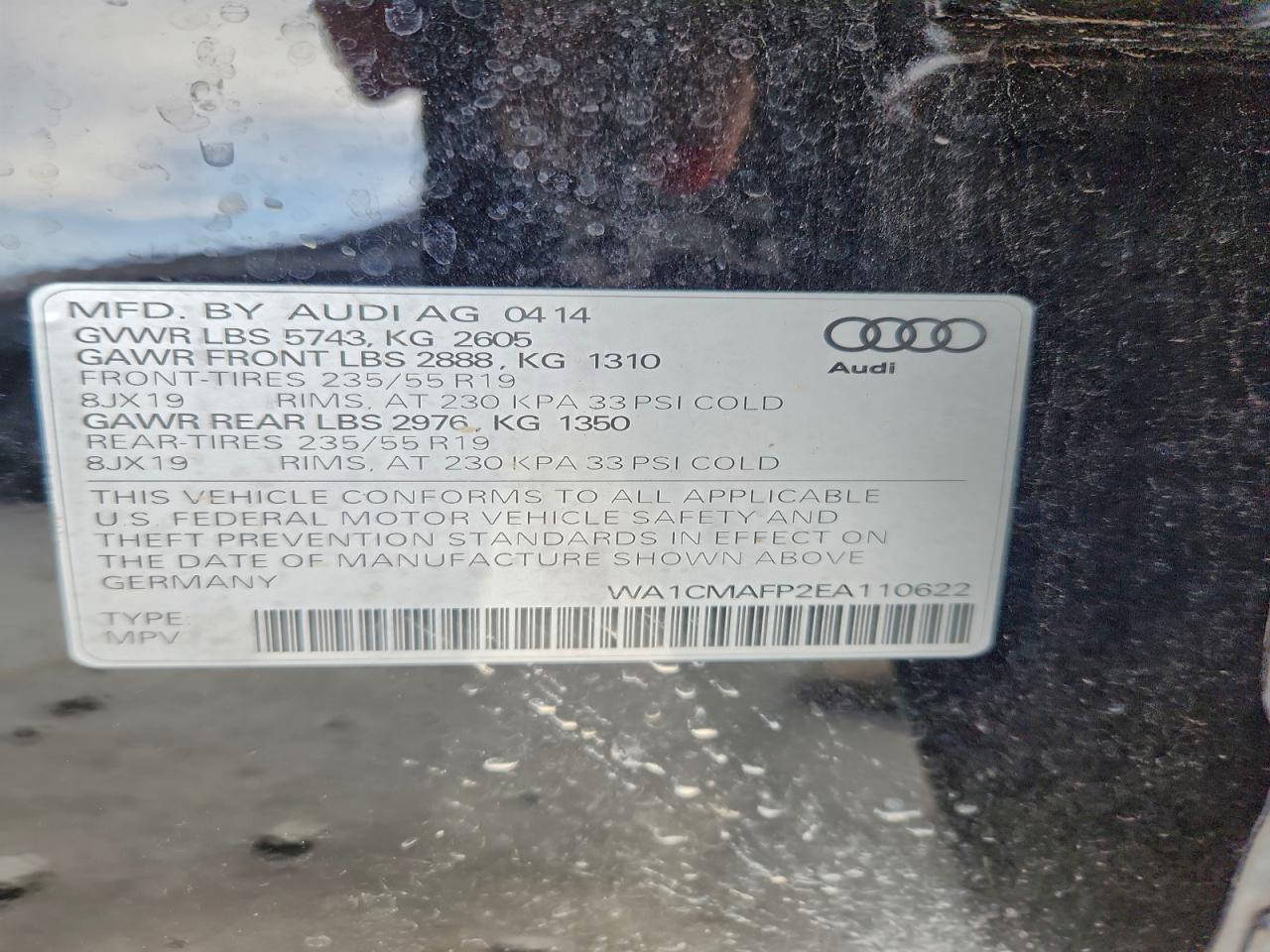 2014 Audi Q5 Tdi Premium Plus VIN: WA1CMAFP2EA110622 Lot: 95474425