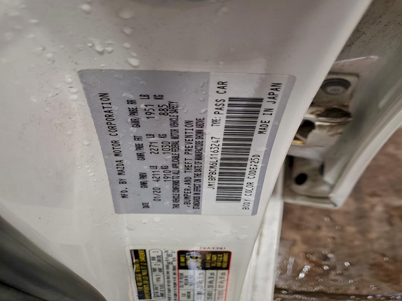 2020 Mazda 3 Select VIN: JM1BPBCM6L1163247 Lot: 95454575