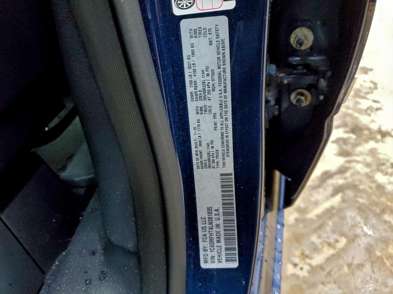 2020 Ram 1500 Limited VIN: 1C6SRFHT4LN381835 Lot: 95249775