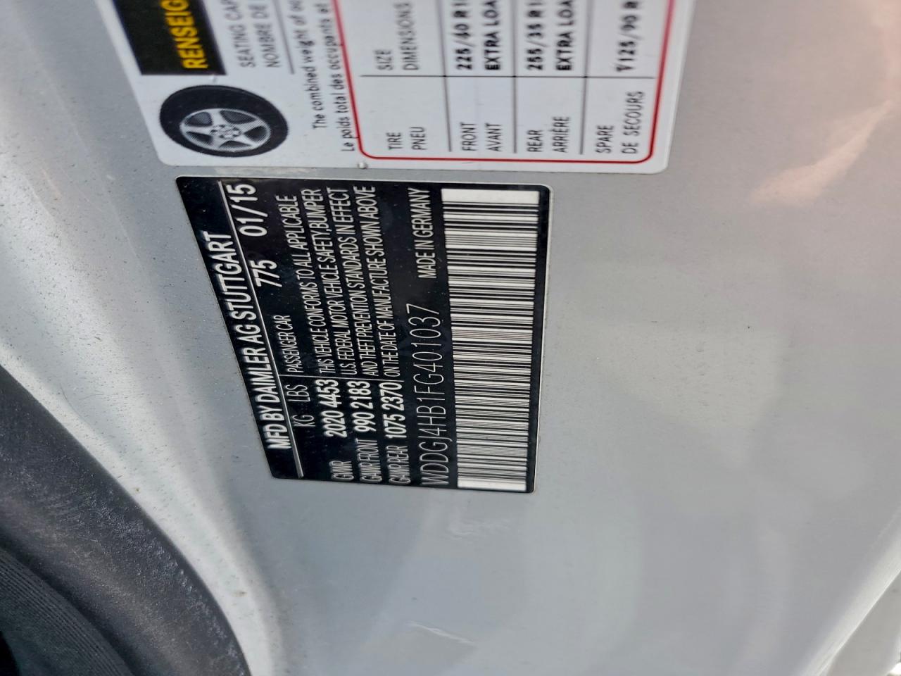 2015 Mercedes-Benz C 250 VIN: WDDGJ4HB1FG401037 Lot: 95321445