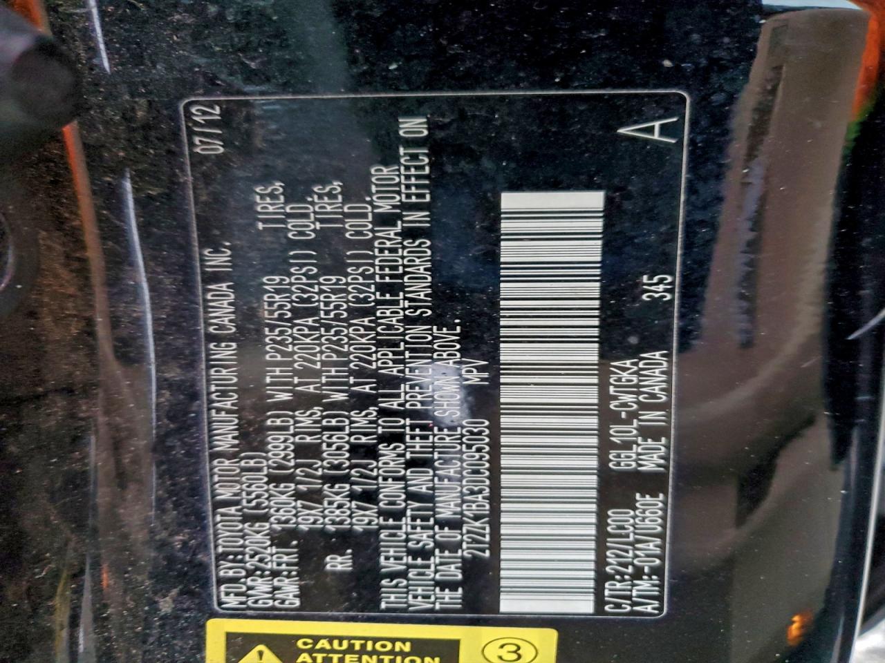 2013 Lexus Rx 350 VIN: 2T2ZK1BA3DC095030 Lot: 96519095