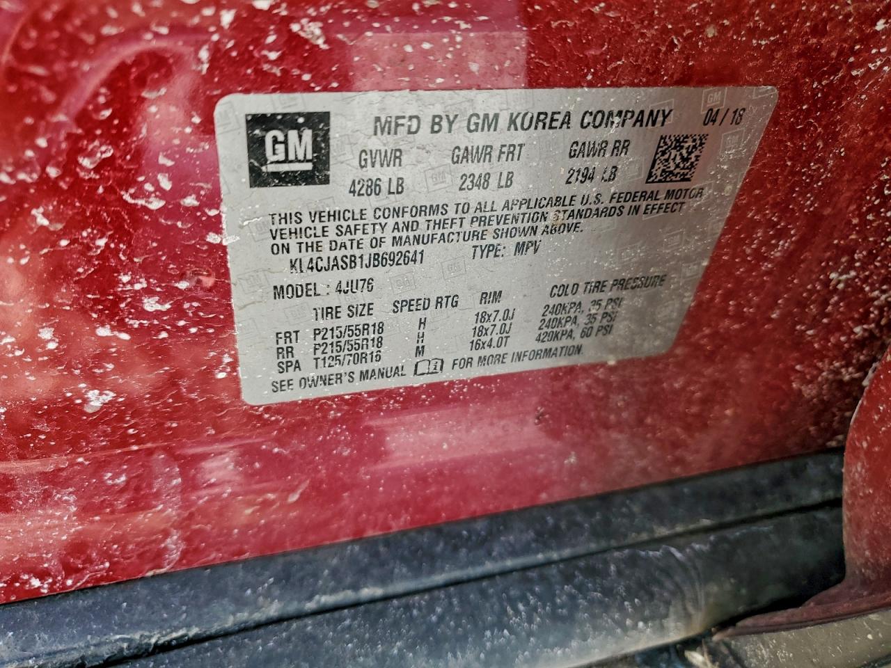 2018 Buick Encore Preferred VIN: KL4CJASB1JB692641 Lot: 96289705