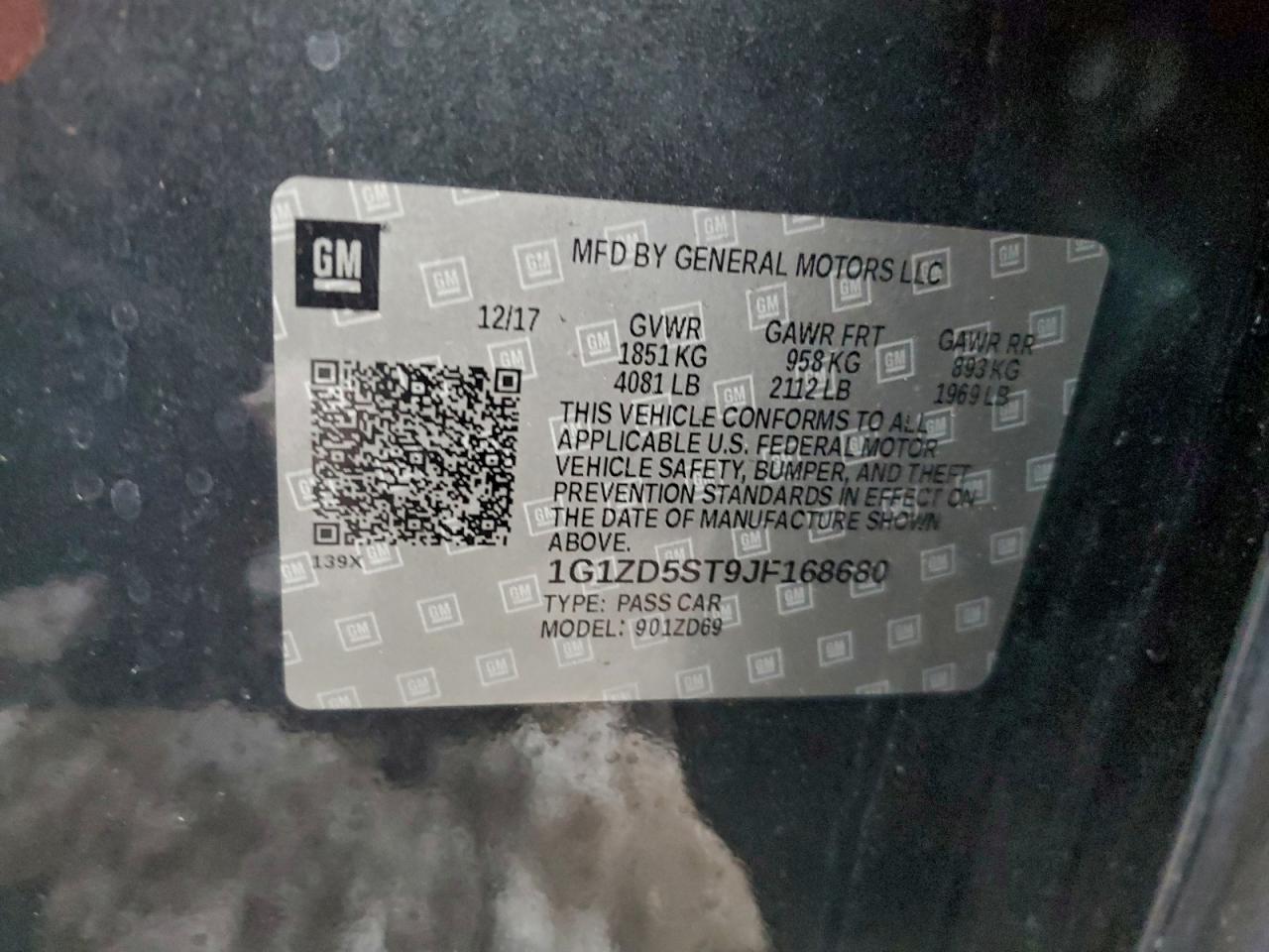 2018 Chevrolet Malibu Lt VIN: 1G1ZD5ST9JF168680 Lot: 95902645