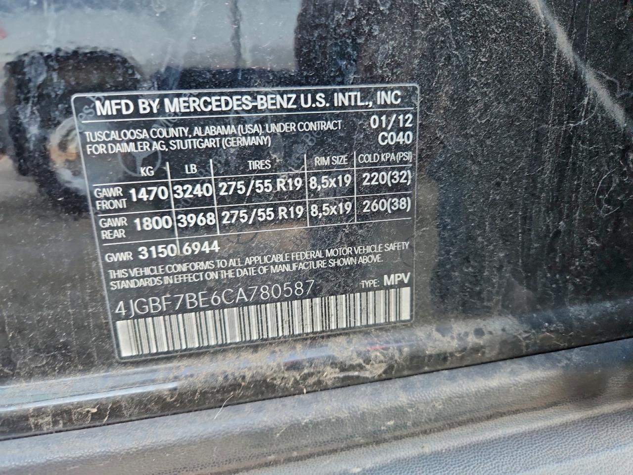 2012 Mercedes-Benz Gl 450 4Matic VIN: 4JGBF7BE6CA780587 Lot: 96083115