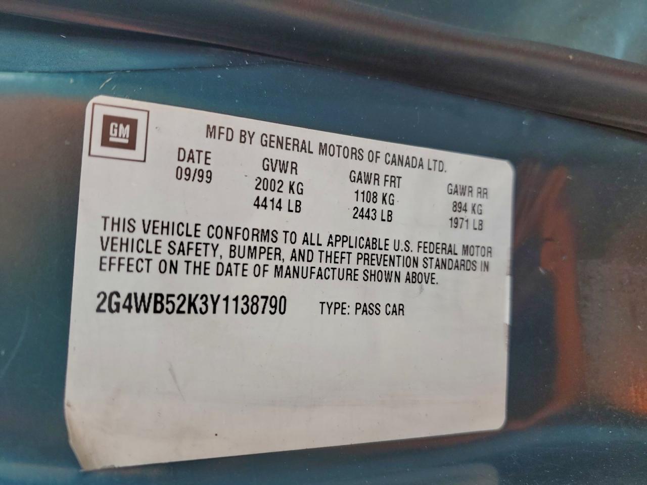 2000 Buick Regal Ls VIN: 2G4WB52K3Y1138790 Lot: 95338075