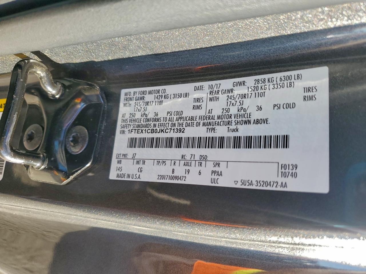 2018 Ford F150 Super Cab VIN: 1FTEX1CB0JKC71392 Lot: 96333375