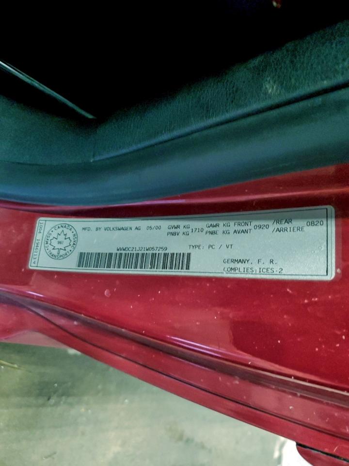 2001 Volkswagen Gti Gls VIN: WVWDC21J21W057259 Lot: 93707635