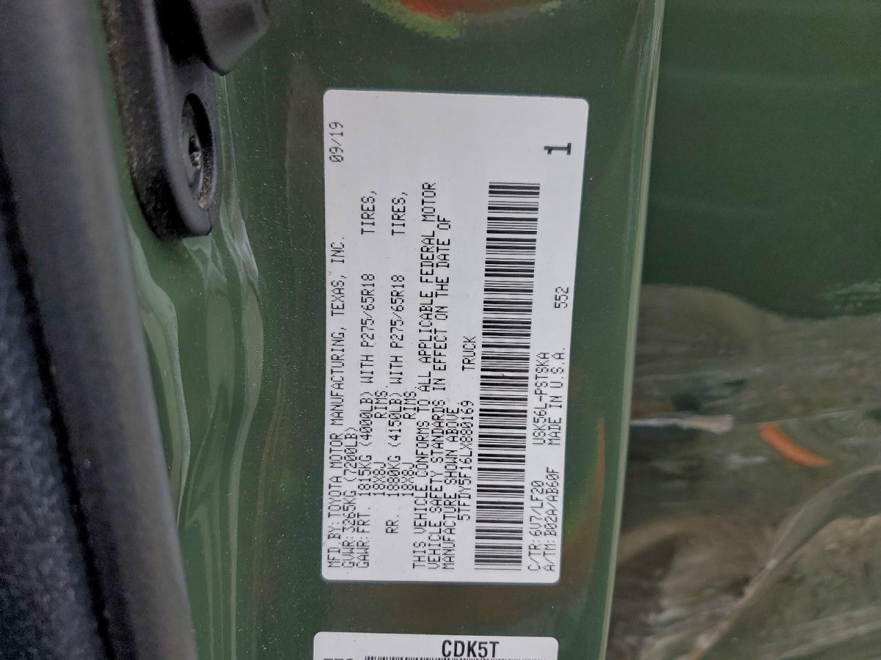 2020 Toyota Tundra Crewmax Sr5 VIN: 5TFDY5F16LX880169 Lot: 95090275