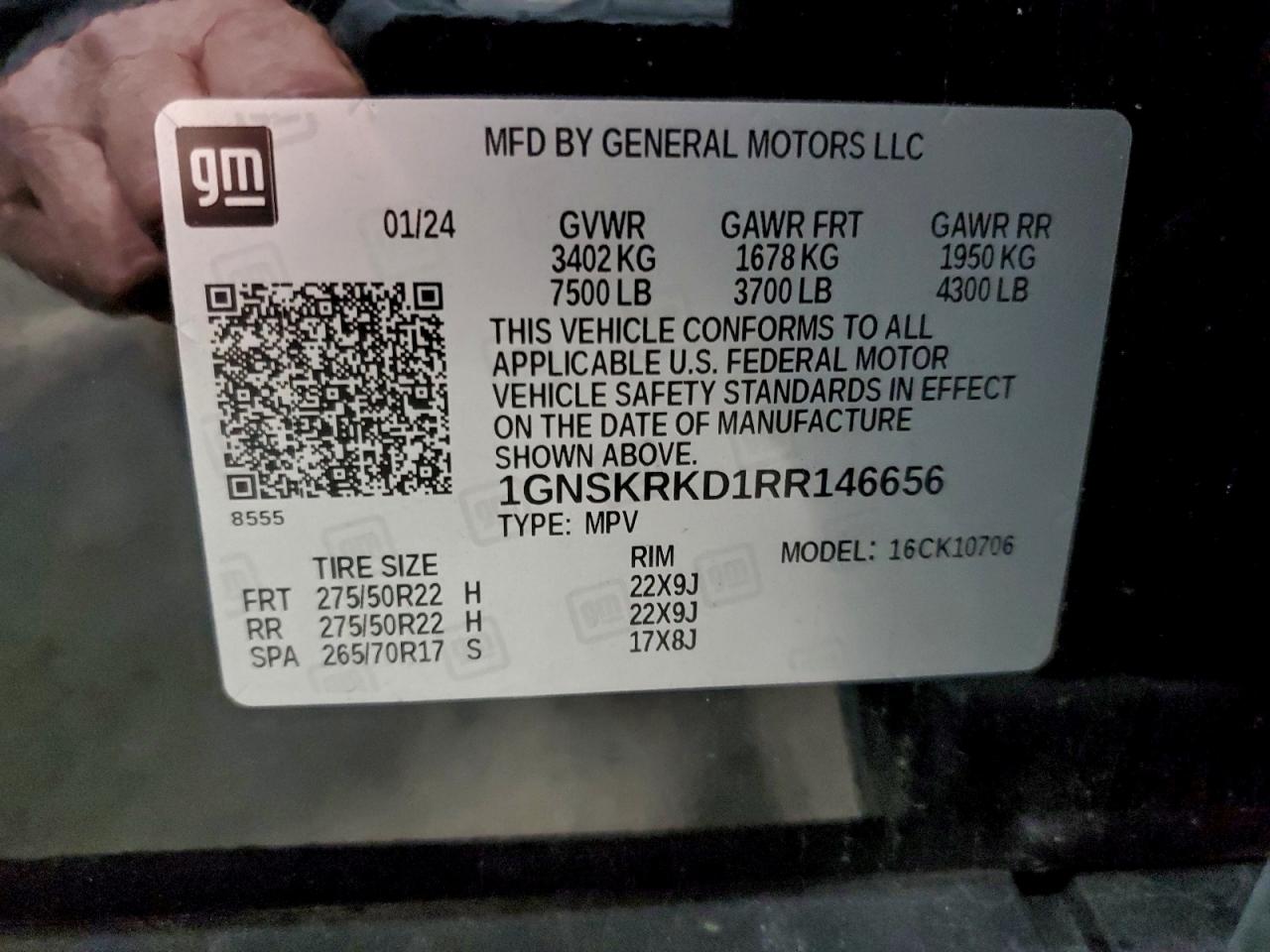 2024 Chevrolet Tahoe K1500 Rst VIN: 1GNSKRKD1RR146656 Lot: 94989635