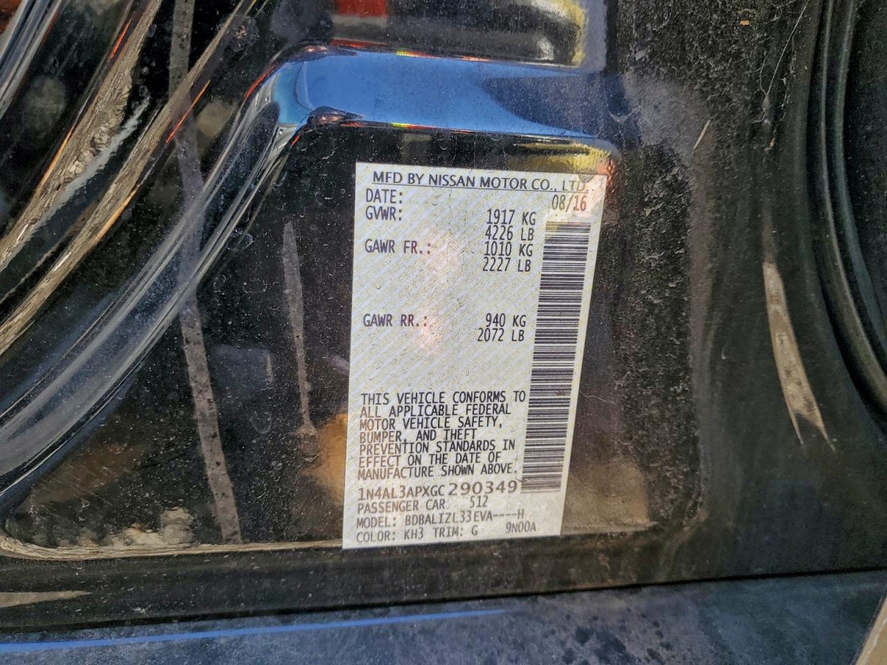 2016 Nissan Altima 2.5 VIN: 1N4AL3APXGC290349 Lot: 96183115