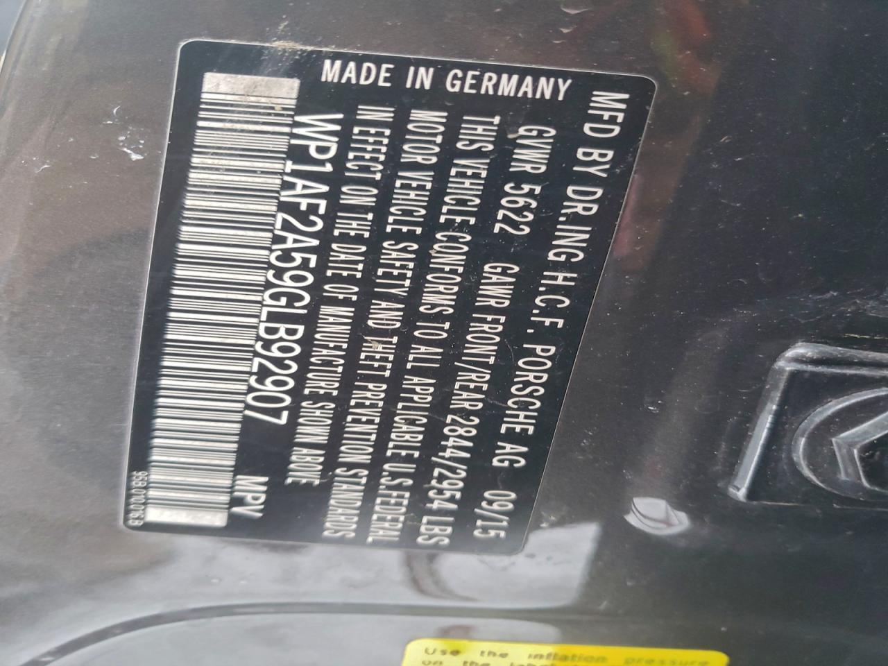 2016 Porsche Macan Turbo VIN: WP1AF2A59GLB92907 Lot: 96710965