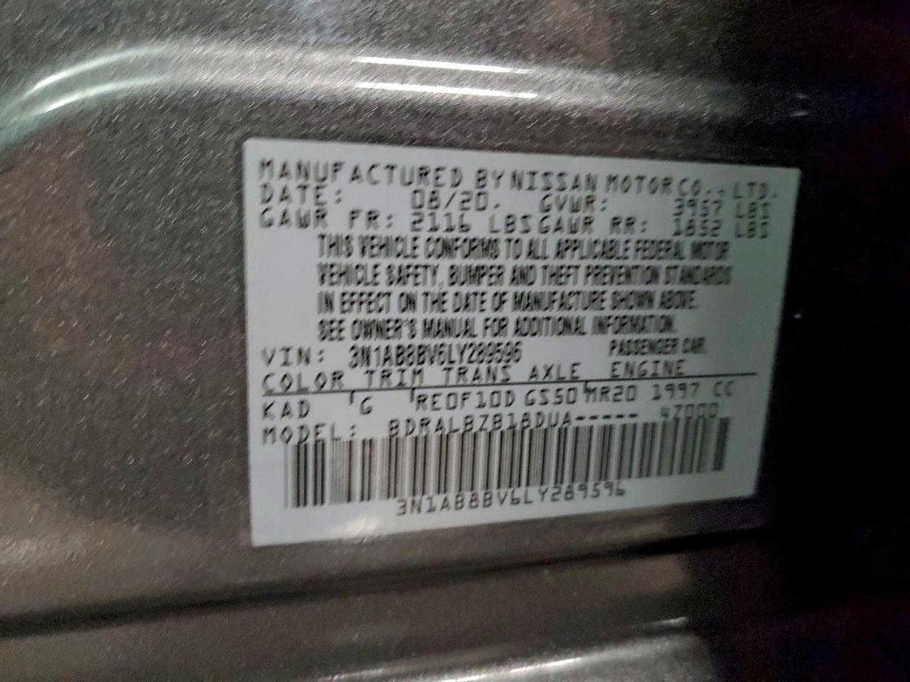 2020 Nissan Sentra S VIN: 3N1AB8BV6LY289596 Lot: 94981635