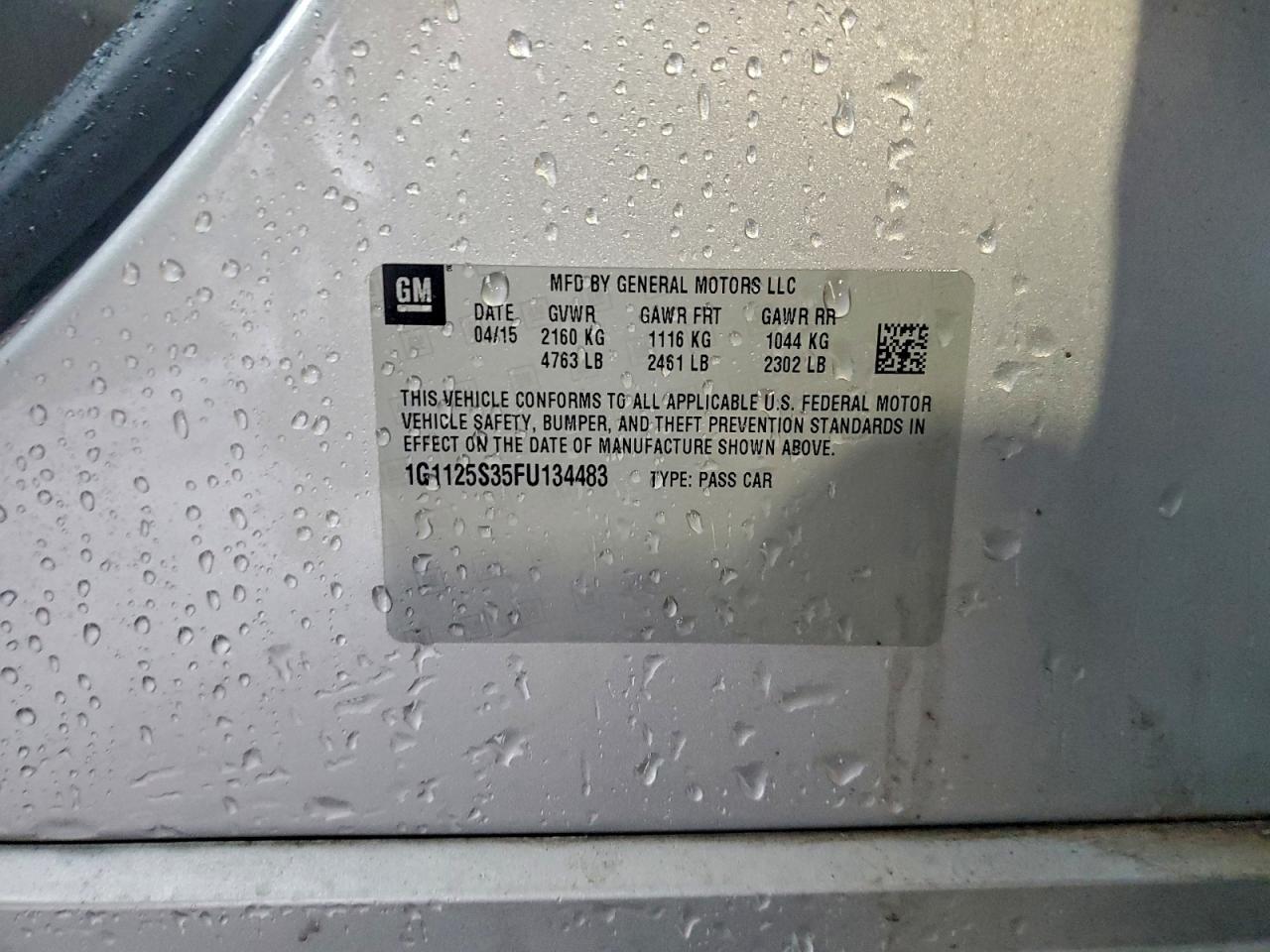 2015 Chevrolet Impala Lt VIN: 1G1125S35FU134483 Lot: 95489365