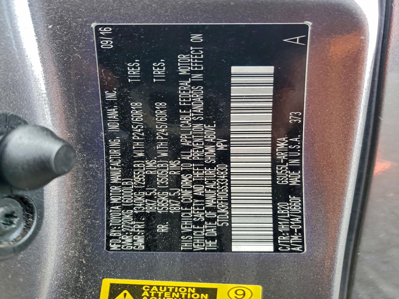 2016 Toyota Highlander Xle VIN: 5TDJKRFH0GS334830 Lot: 95994775