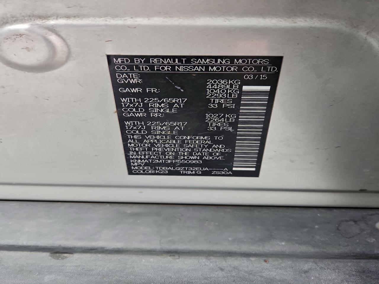 2015 Nissan Rogue S VIN: KNMAT2MT3FP550983 Lot: 94569355