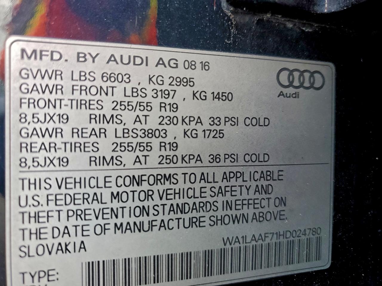 2017 Audi Q7 Premium Plus VIN: WA1LAAF71HD024780 Lot: 96574415