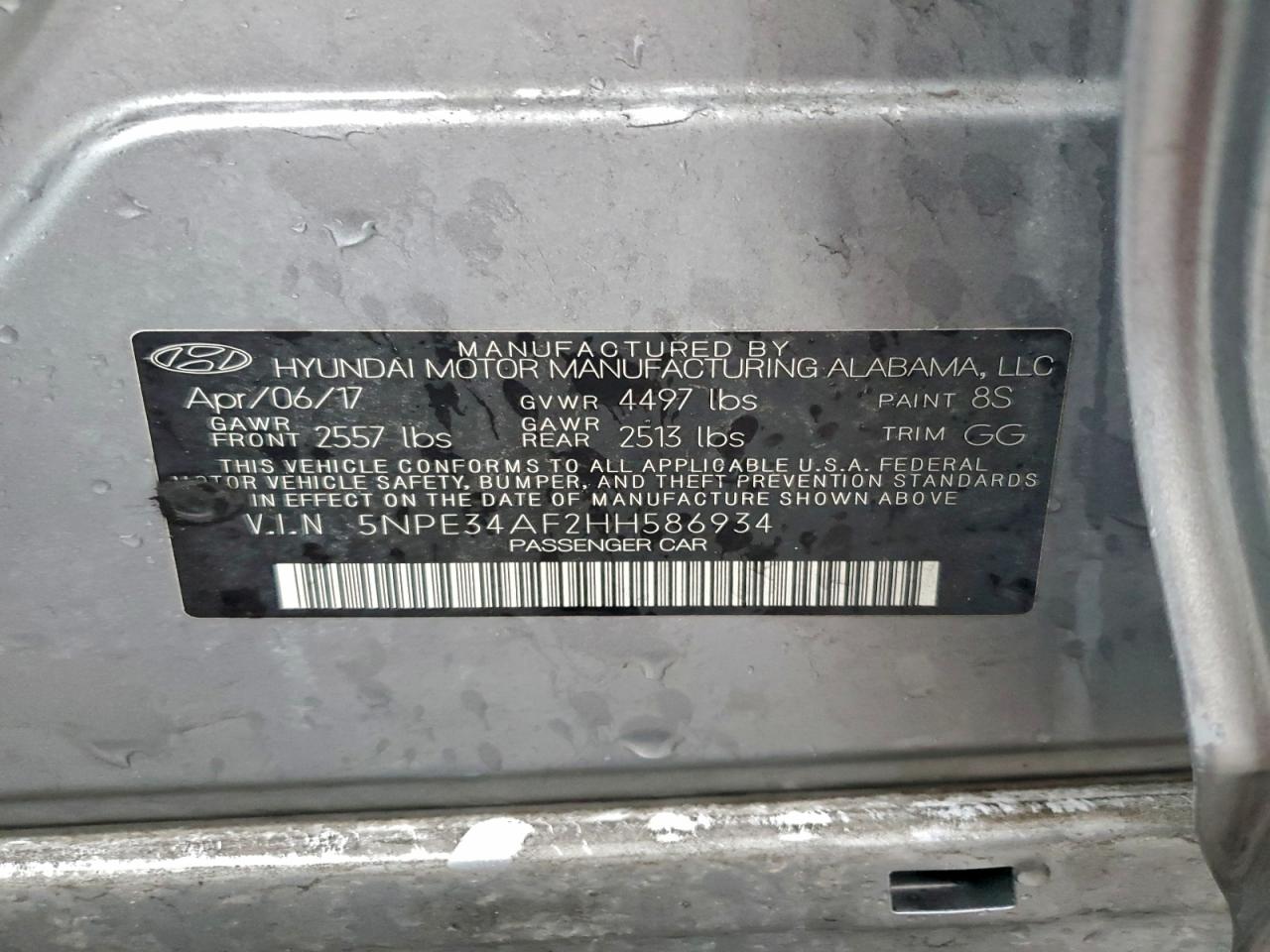 2017 Hyundai Sonata Sport VIN: 5NPE34AF2HH586934 Lot: 95330455