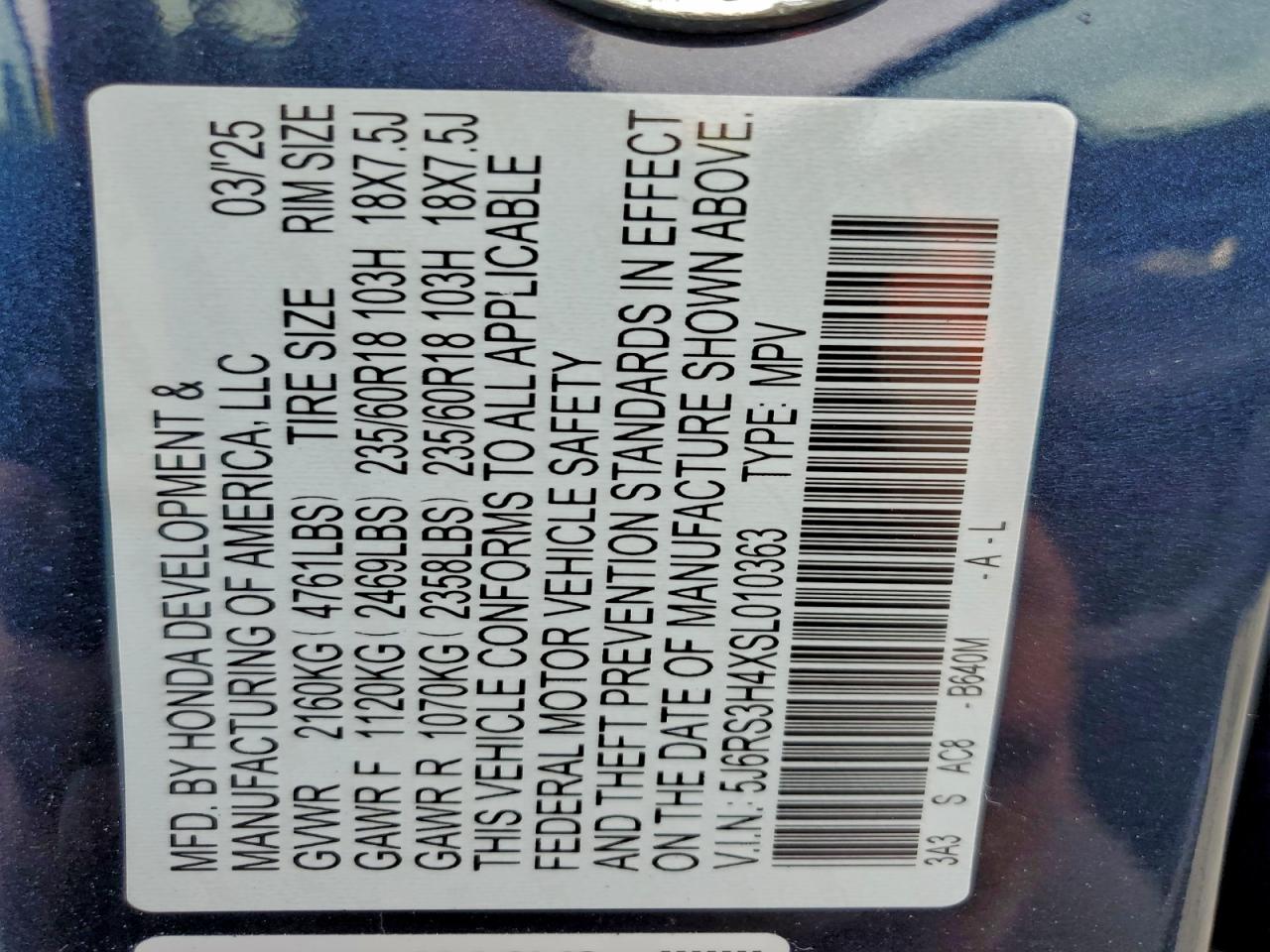 2025 Honda Cr-V Ex VIN: 5J6RS3H4XSL010363 Lot: 95131395