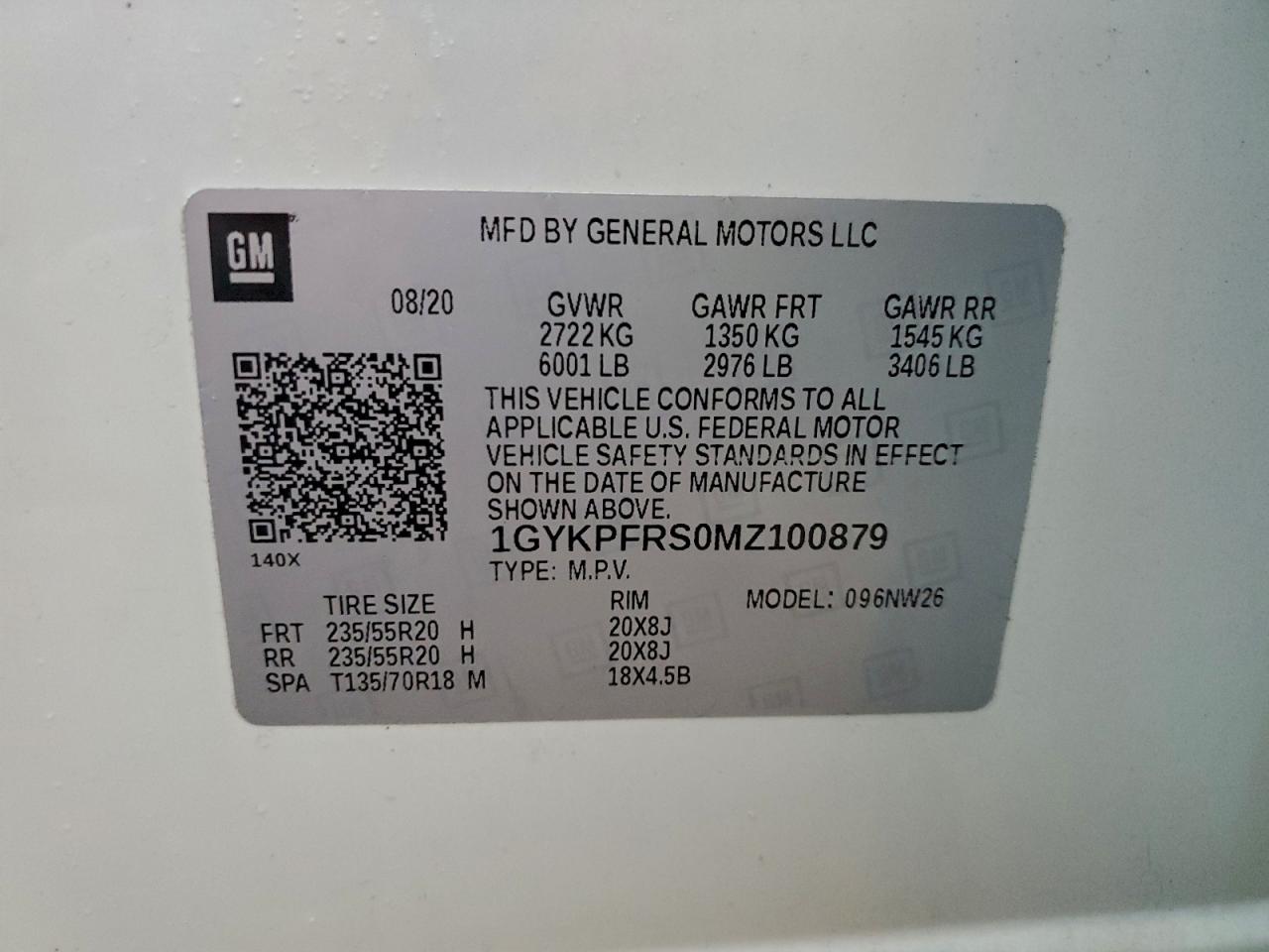 2021 Cadillac Xt6 Platinum Premium Luxury VIN: 1GYKPFRS0MZ100879 Lot: 96589905