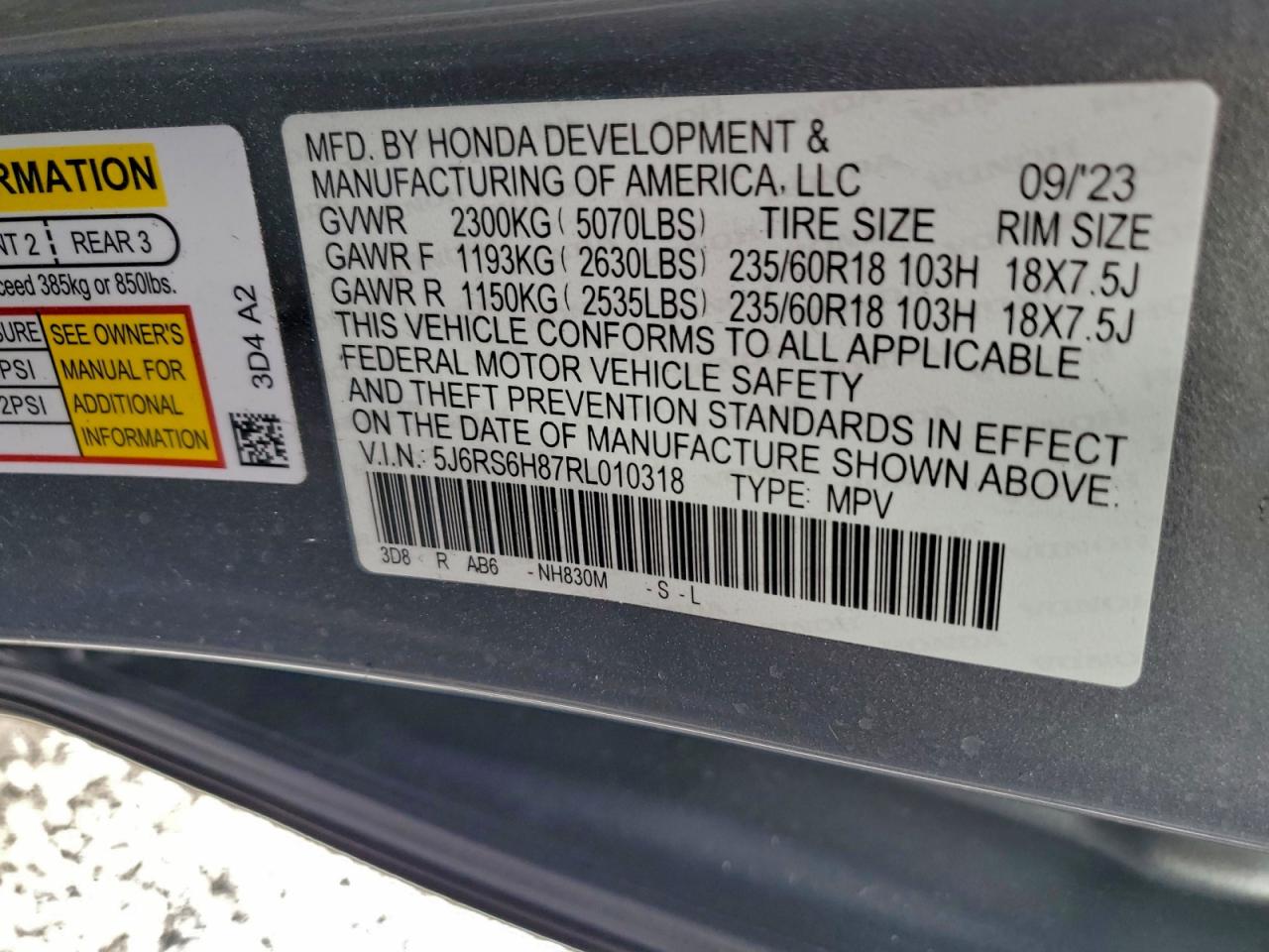 2024 Honda Cr-V Sport-L VIN: 5J6RS6H87RL010318 Lot: 94169845