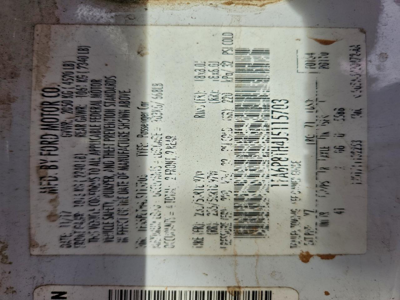 2018 Ford Mustang VIN: 1FA6P8TH4J5115703 Lot: 97832545