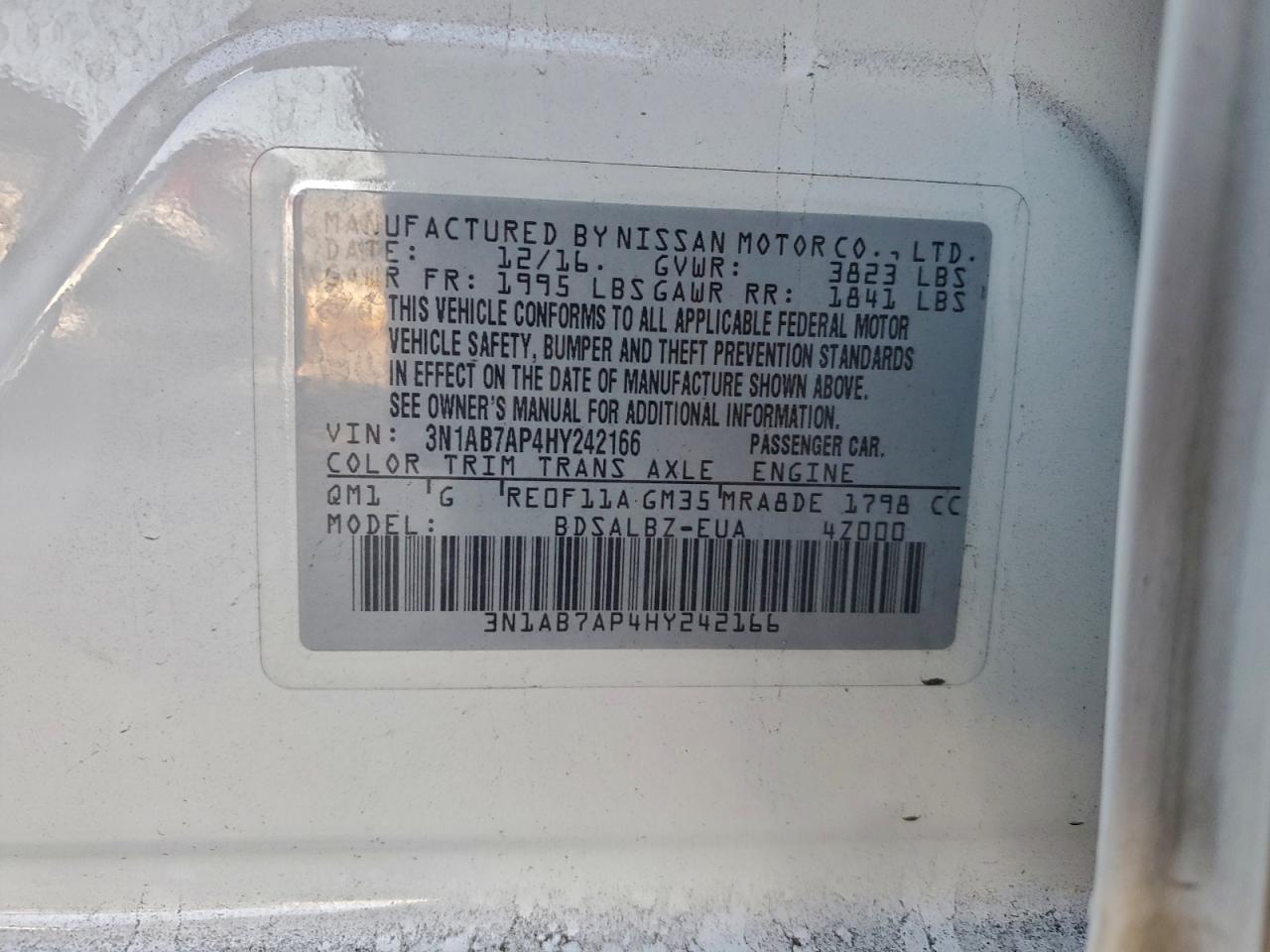 2017 Nissan Sentra S VIN: 3N1AB7AP4HY242166 Lot: 95194115