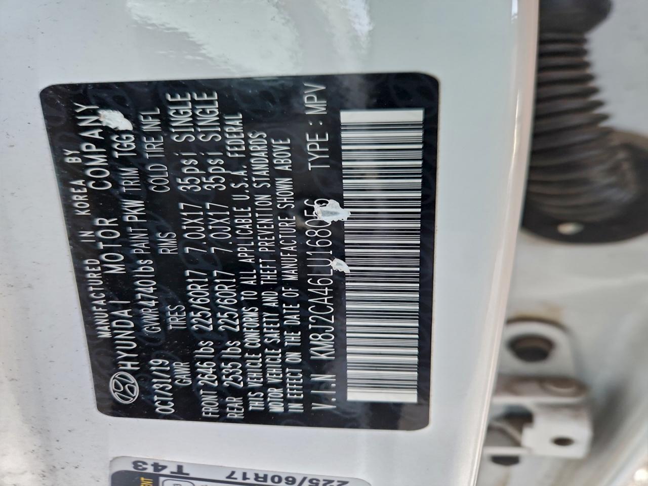 2020 Hyundai Tucson Se VIN: KM8J2CA46LU168056 Lot: 96959365