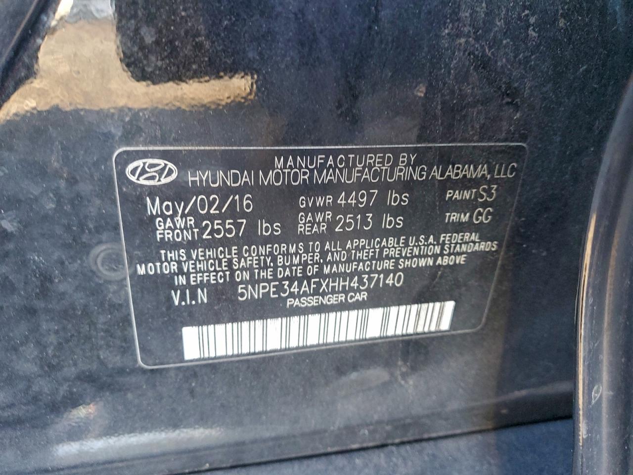 2017 Hyundai Sonata Sport VIN: 5NPE34AFXHH437140 Lot: 96720755