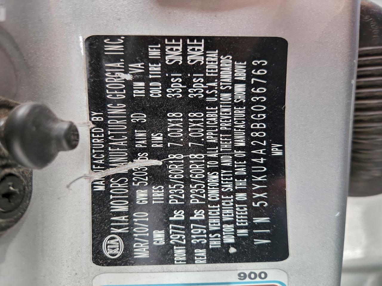 2011 Kia Sorento Ex VIN: 5XYKU4A28BG036763 Lot: 97264465