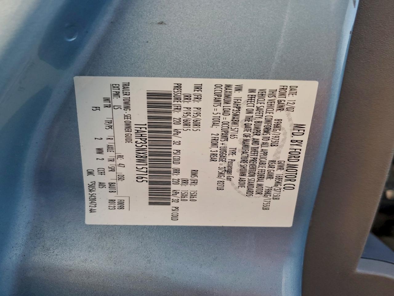 2008 Ford Focus Se VIN: 1FAHP35NX8W157165 Lot: 94551545