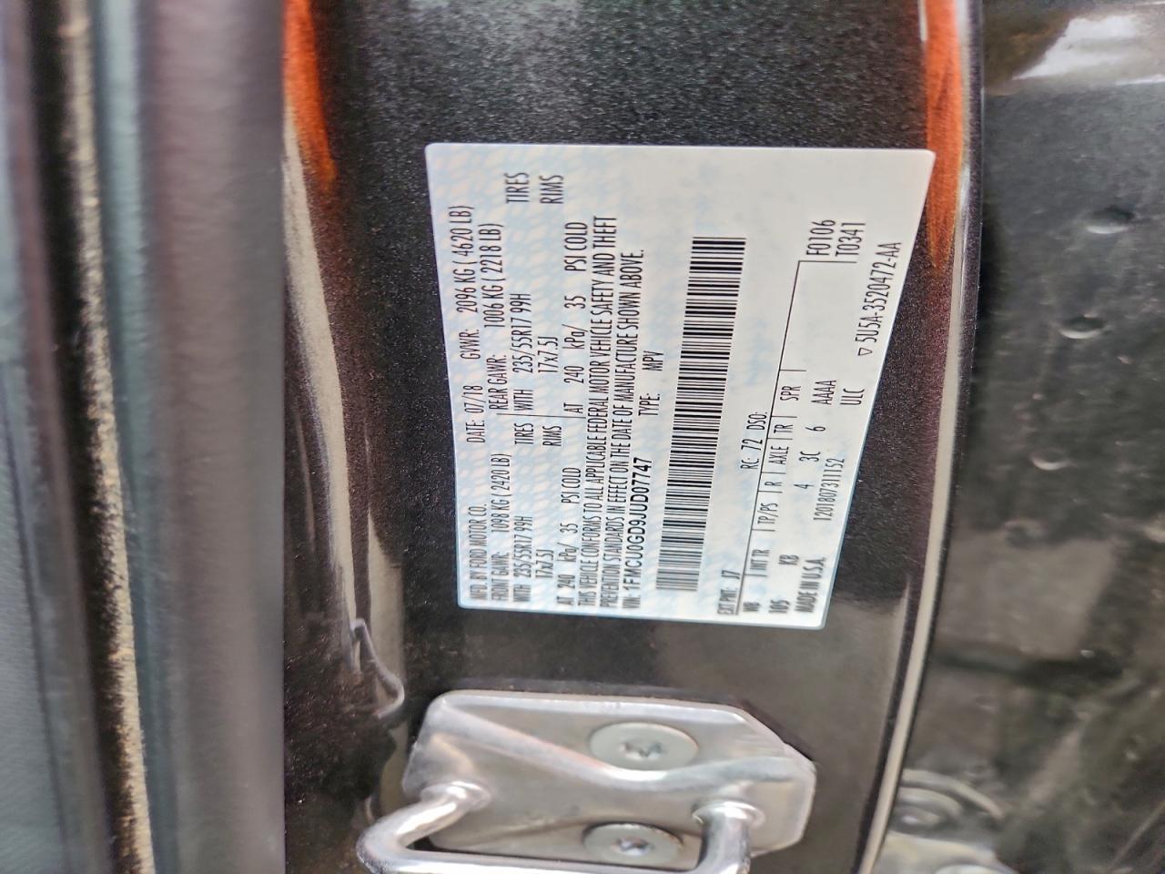 2018 Ford Escape Se VIN: 1FMCU0GD9JUD07747 Lot: 94847805