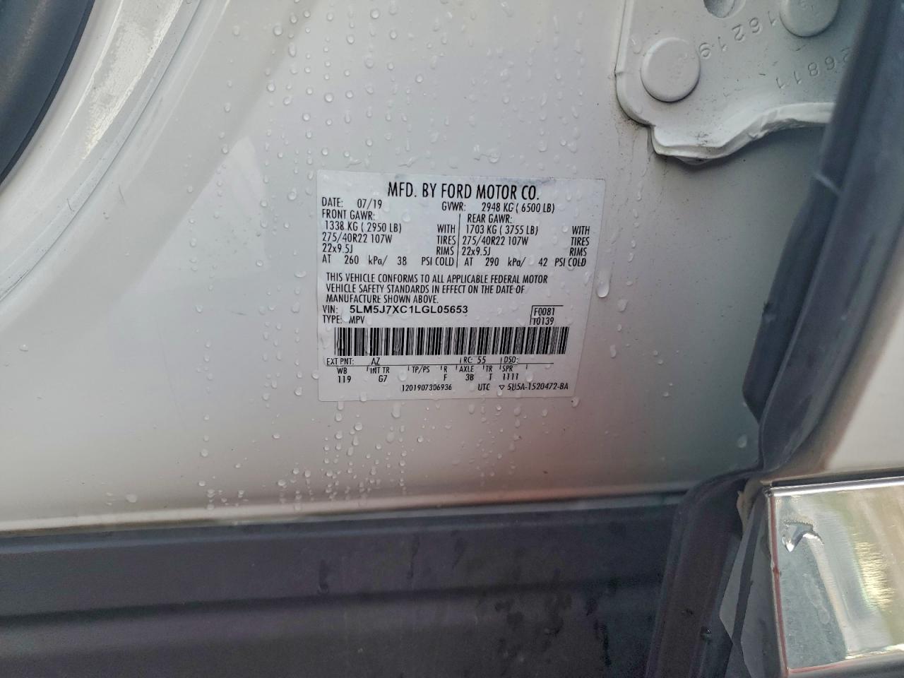 2020 Lincoln Aviator Reserve VIN: 5LM5J7XC1LGL05653 Lot: 95717625