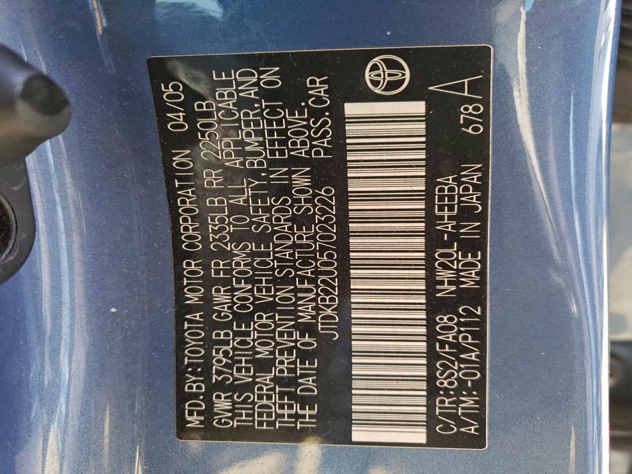 2005 Toyota Prius VIN: JTDKB22U057023226 Lot: 96603915