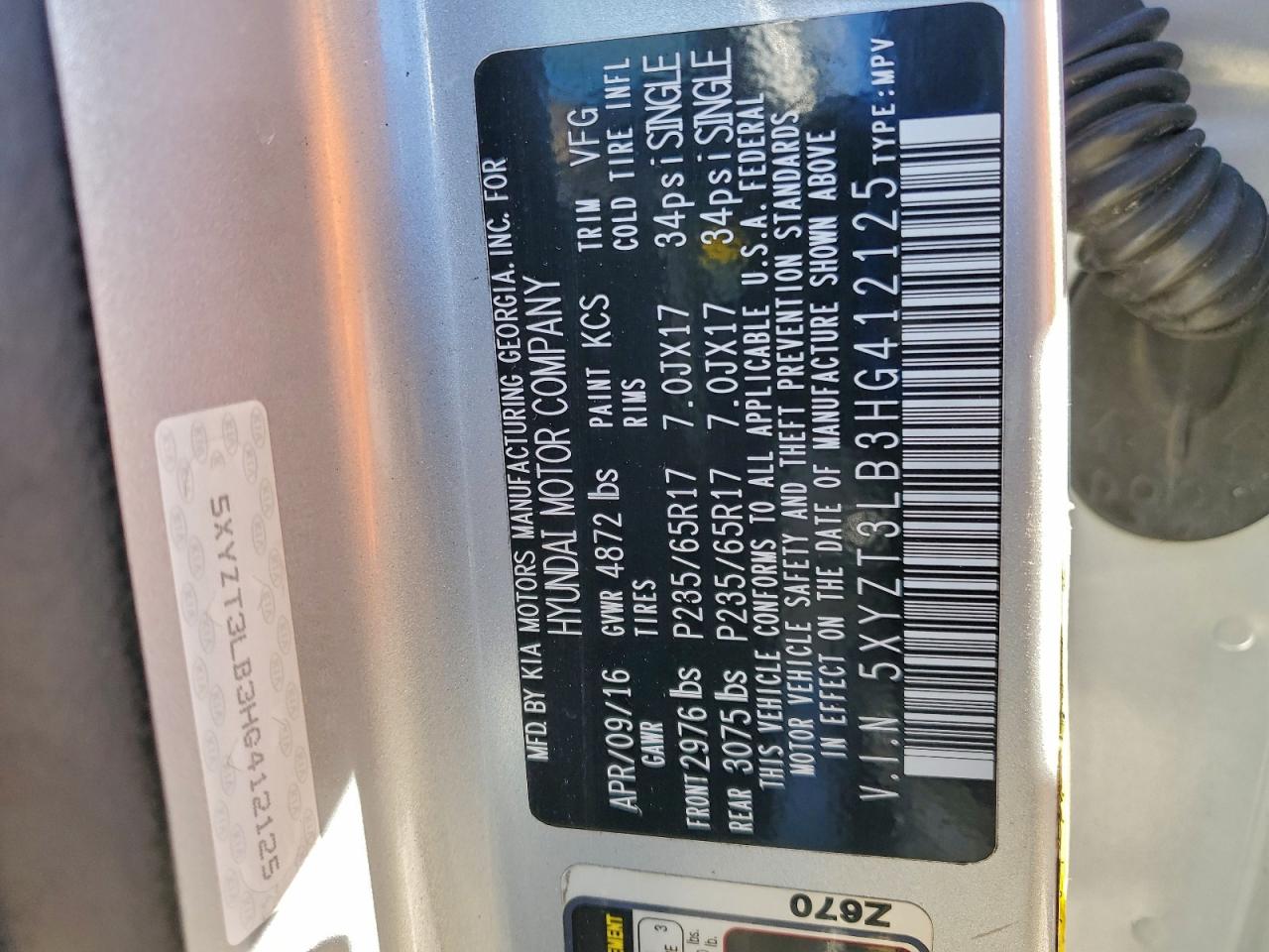 2017 Hyundai Santa Fe Sport VIN: 5XYZT3LB3HG412125 Lot: 94975085