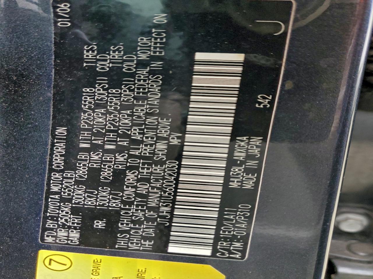 2006 Lexus Rx 400 VIN: JTJHW31U560042030 Lot: 94158625