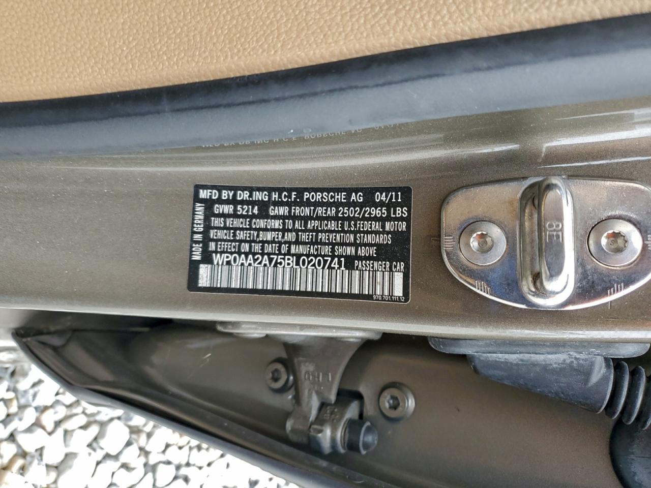 2011 Porsche Panamera 2 VIN: WP0AA2A75BL020741 Lot: 95931135