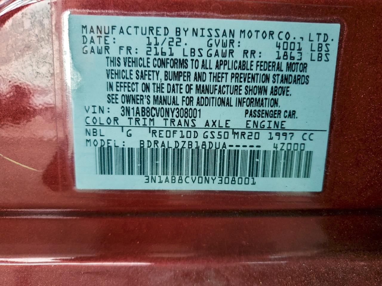 2022 Nissan Sentra Sv VIN: 3N1AB8CV0NY308001 Lot: 95560045