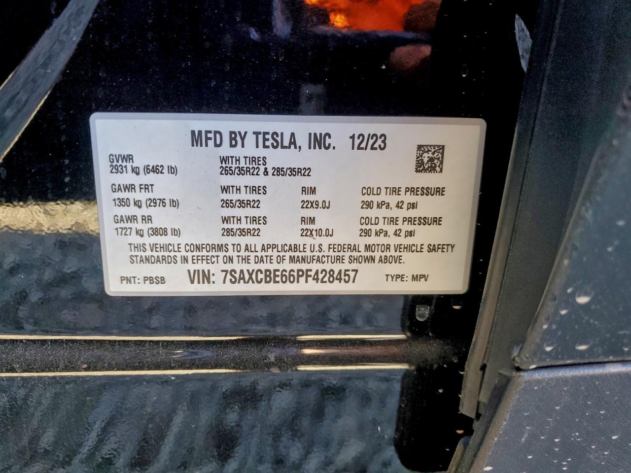 2023 Tesla Model X VIN: 7SAXCBE66PF428457 Lot: 96334105