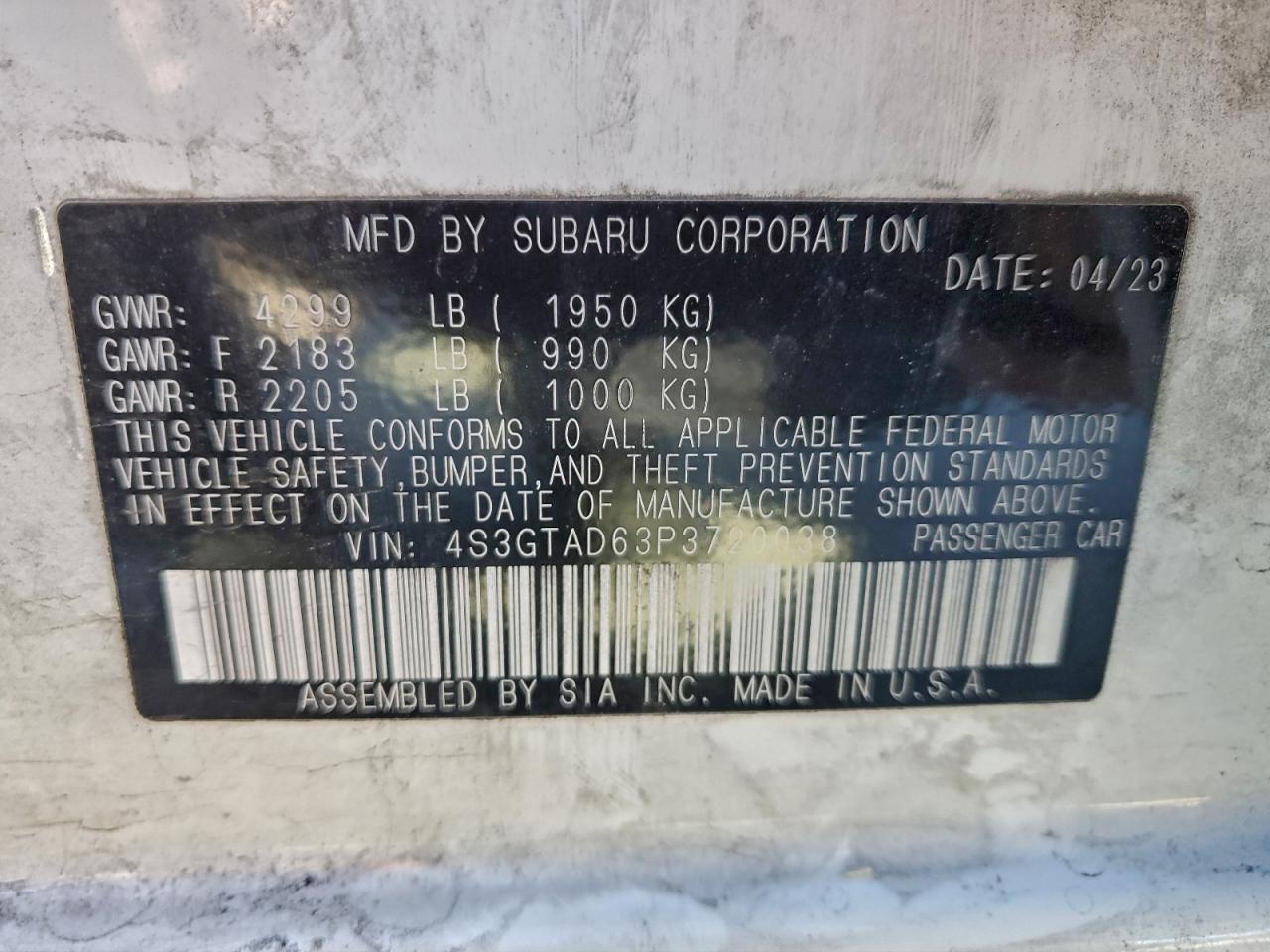 2023 Subaru Impreza Premium VIN: 4S3GTAD63P3720038 Lot: 94529355