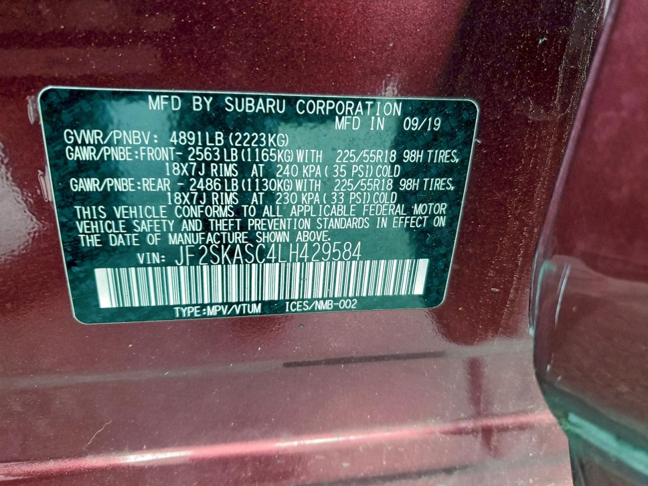 2020 Subaru Forester Limited VIN: JF2SKASC4LH429584 Lot: 94905675