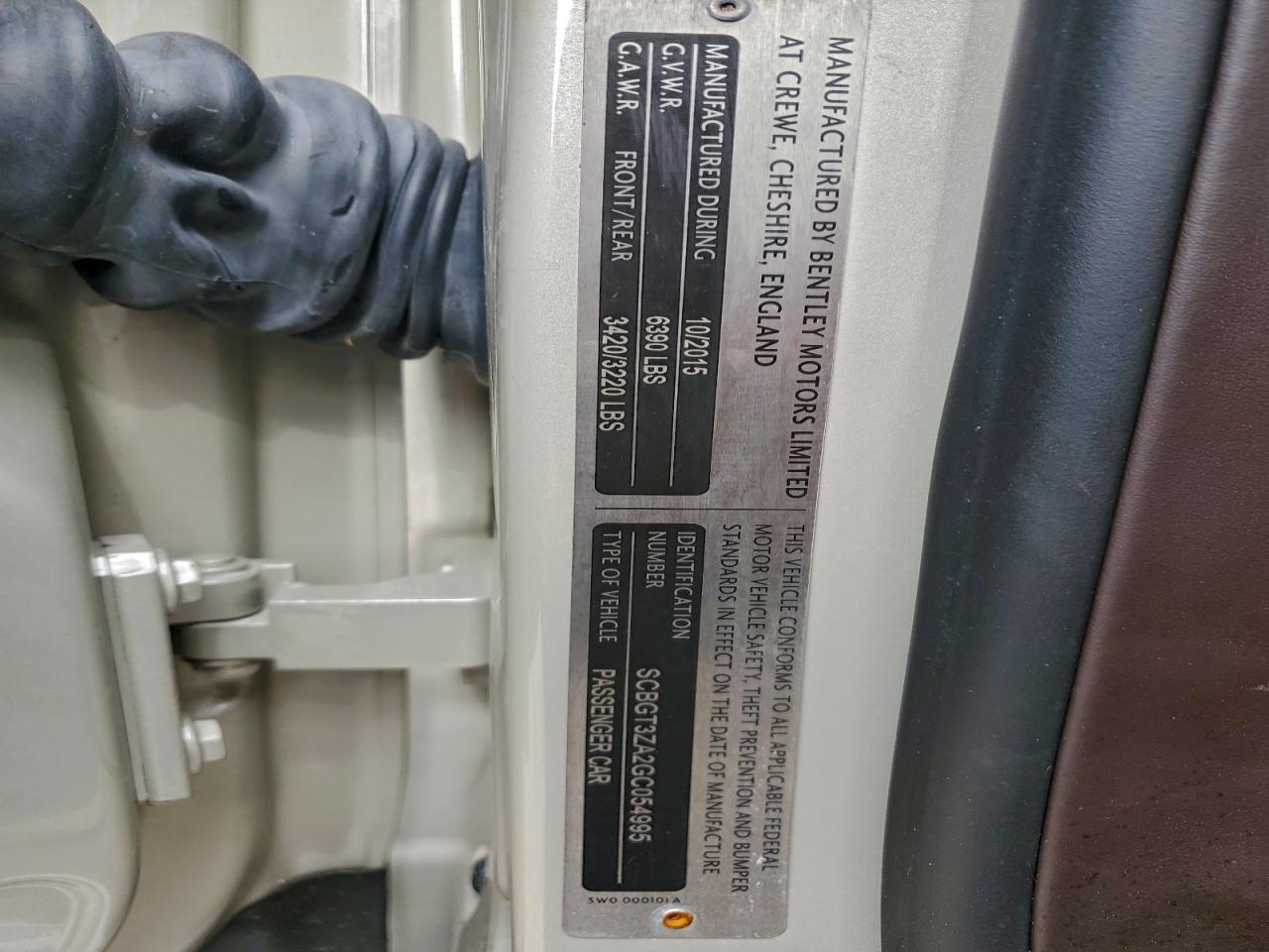 2016 Bentley Continental Gtc V8 VIN: SCBGT3ZA2GC054995 Lot: 96621765