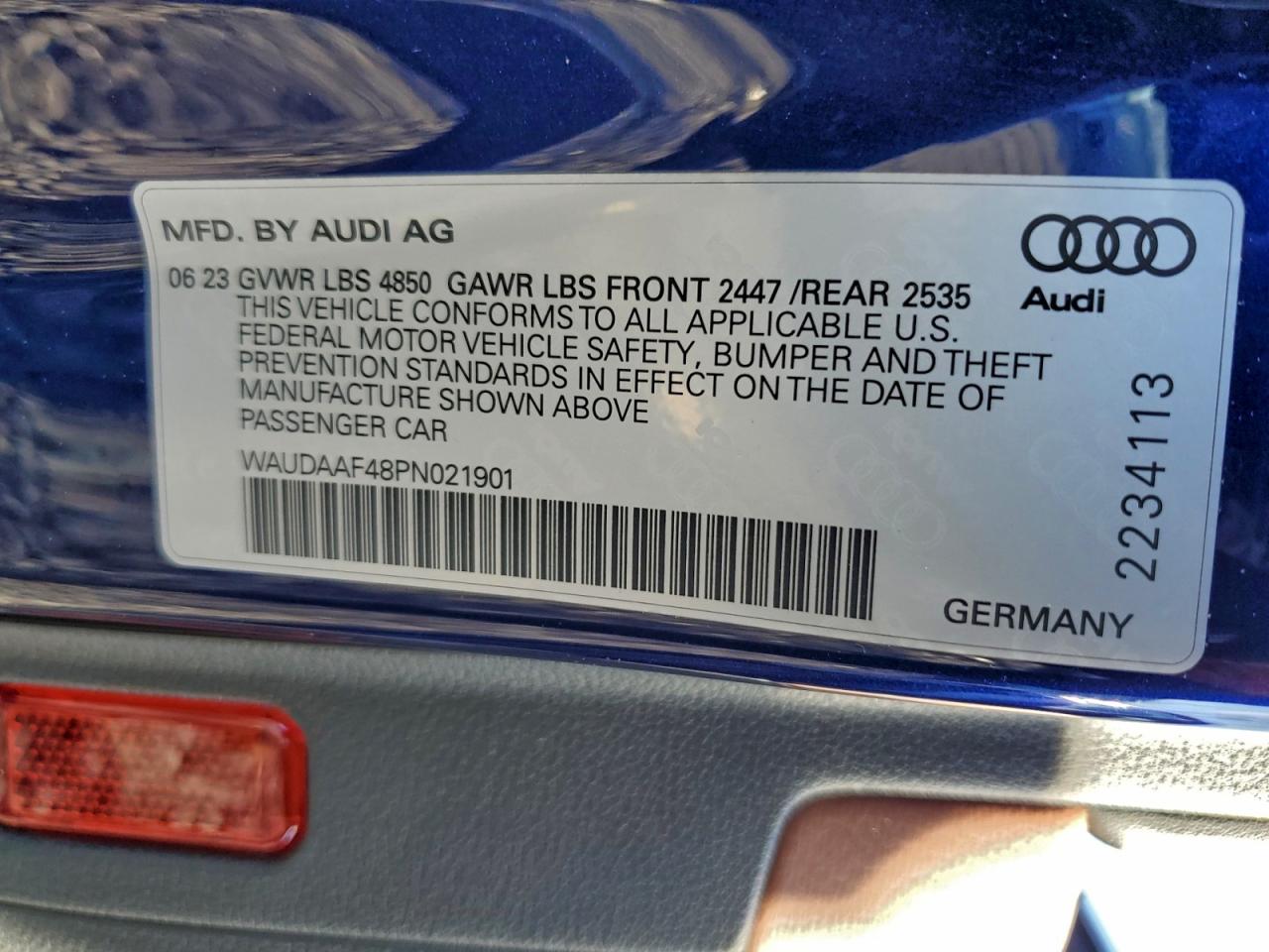 2023 Audi A4 Premium 45 VIN: WAUDAAF48PN021901 Lot: 95111275
