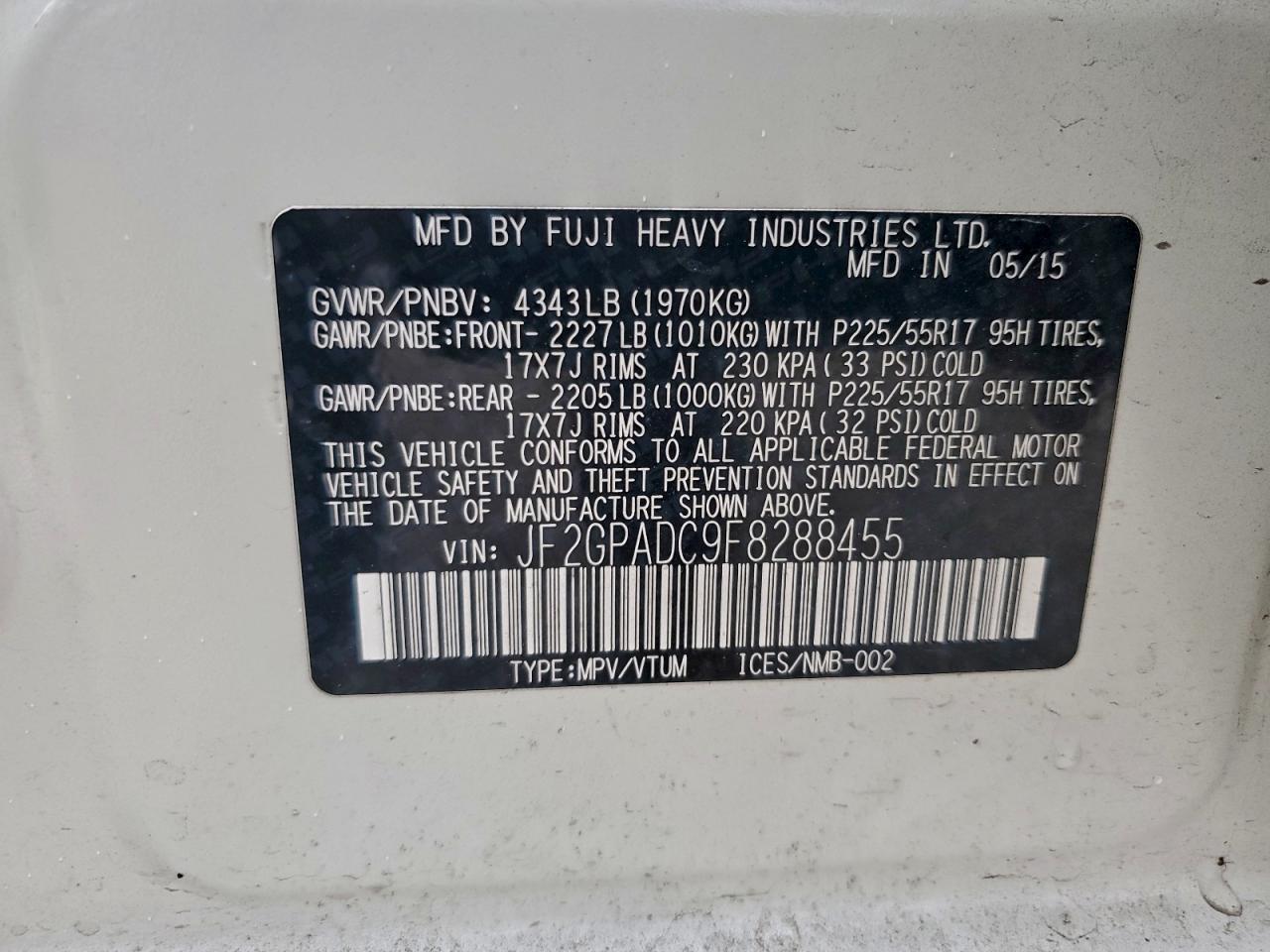 2015 Subaru Xv Crosstrek 2.0 Premium VIN: JF2GPADC9F8288455 Lot: 96374965