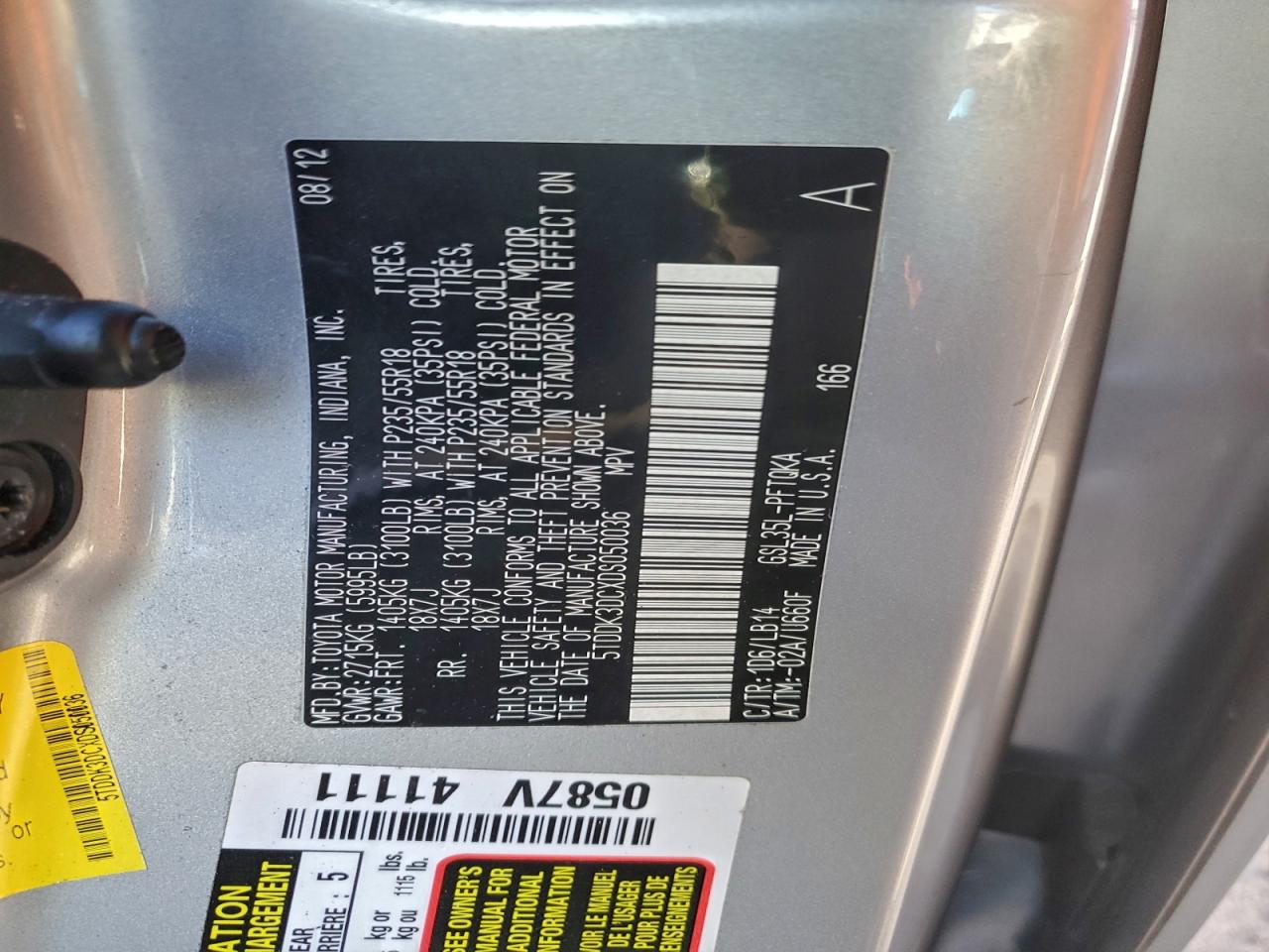 2013 Toyota Sienna Xle VIN: 5TDDK3DCXDS050036 Lot: 94090415