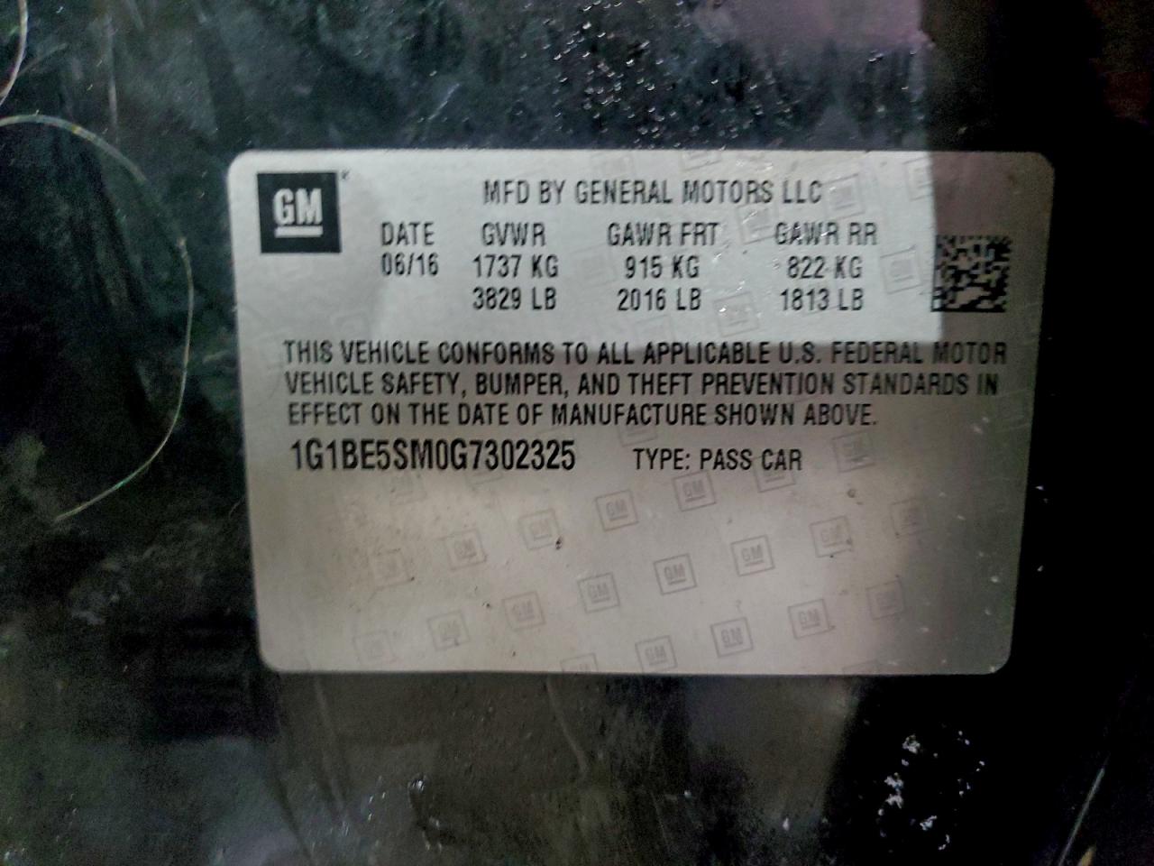 2016 Chevrolet Cruze Lt VIN: 1G1BE5SM0G7302325 Lot: 96260495