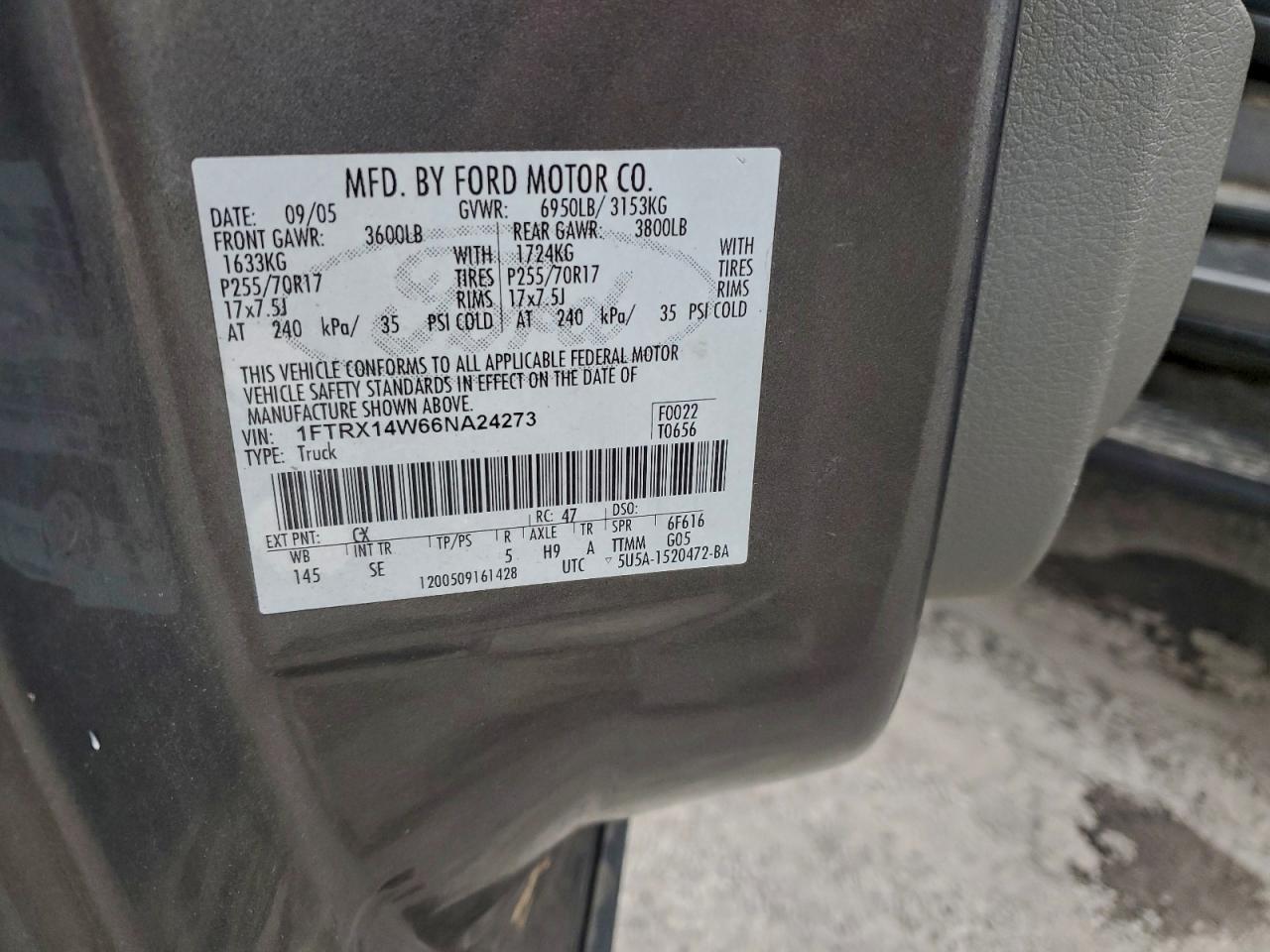 2006 Ford F150 VIN: 1FTRX14W66NA24273 Lot: 95076365