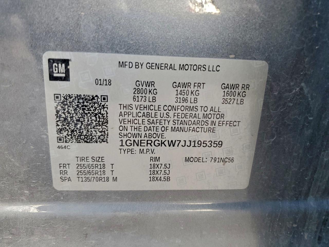 2018 Chevrolet Traverse Lt VIN: 1GNERGKW7JJ195359 Lot: 94662925